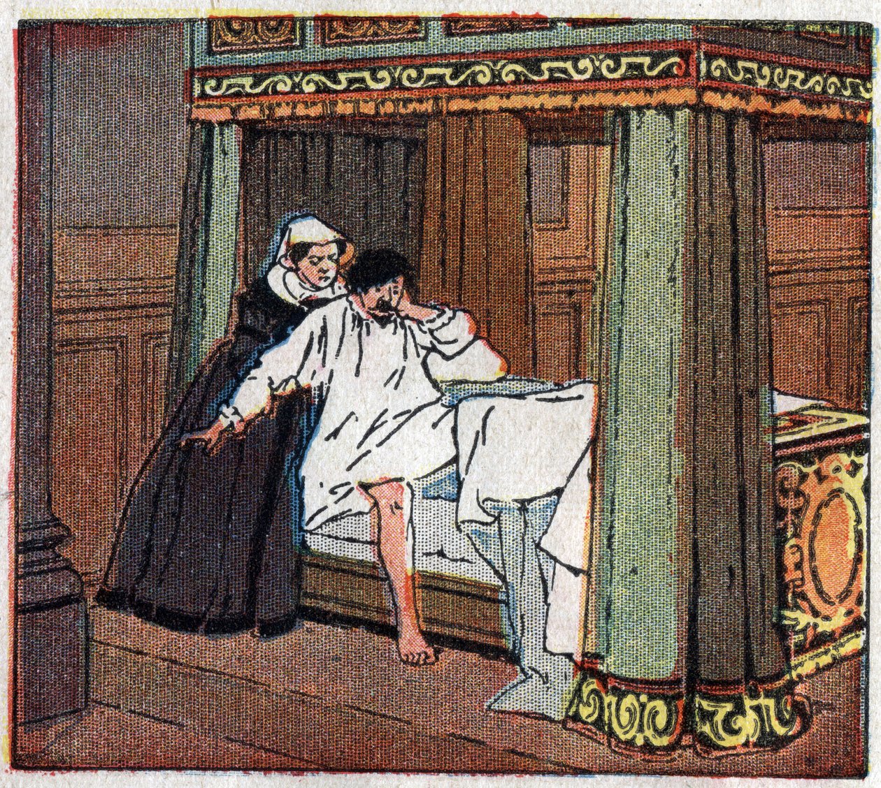 Historia de Francia: El remordimiento del rey de Francia Carlos IX (1550-1574) por haber pronunciado la orden de la matanza de San Bartolomé. en "Histoire de France learned by image and direct observation. Curso preparatorio y primer año de los elementos C de Ferdinand Raffin