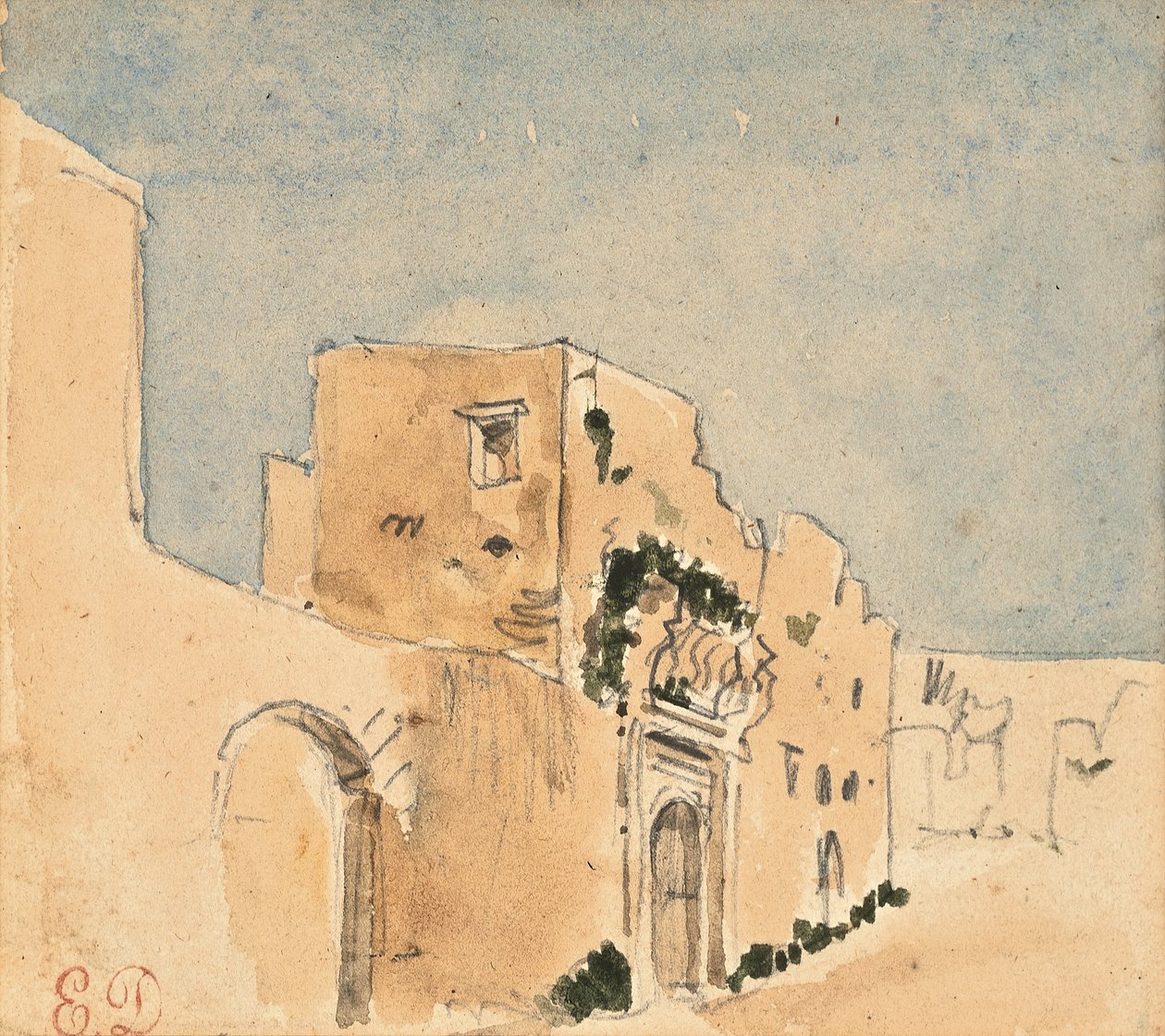 Un edificio marroquí (lápiz y acuarela sobre papel) de Ferdinand Victor Eugene Delacroix