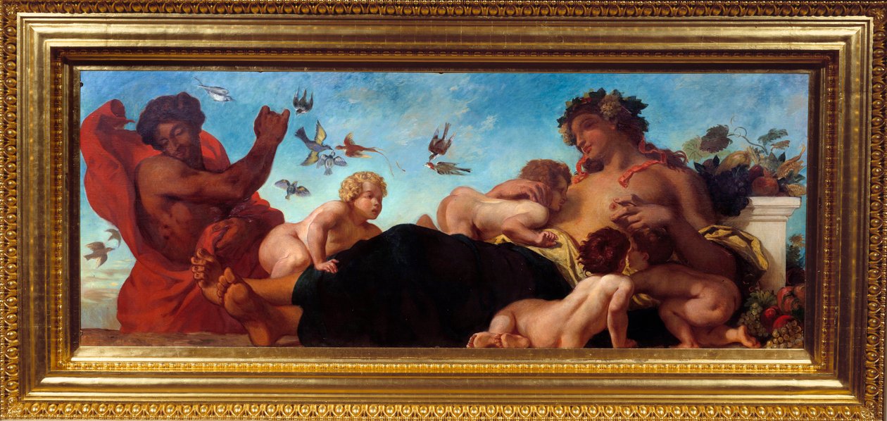 Agricultura Una madre amamantando a sus hijos de Ferdinand Victor Eugene Delacroix