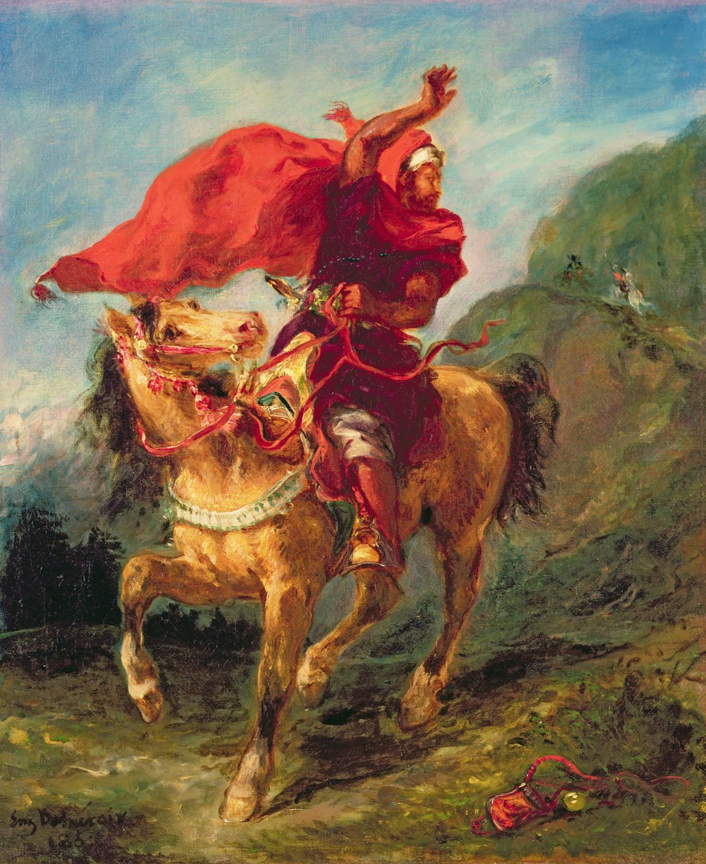 Jinete árabe dando una señal de Ferdinand Victor Eugene Delacroix