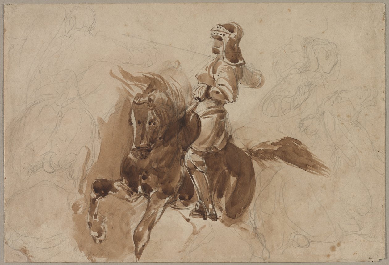 Figura acorazada a caballo recto, c. 1828 de Ferdinand Victor Eugene Delacroix