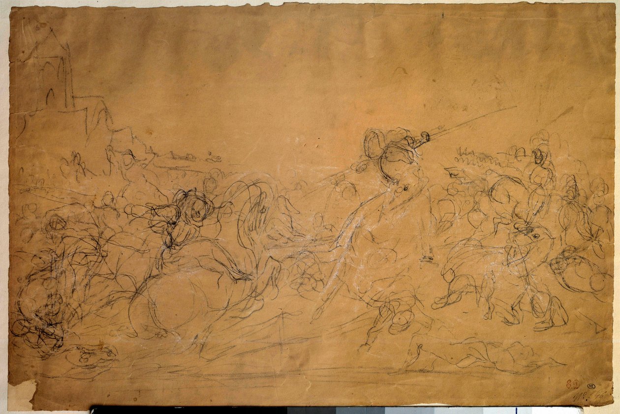 Escena de batalla. Dibujo sobre papel salmón por Eugene Delacroix (1798-1863). Siglo XIX. París, Museo del Louvre de Ferdinand Victor Eugene Delacroix