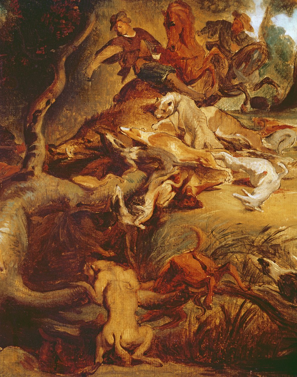 (detalle) La caza del jabalí, después de una pintura de Rubens, c.1840-50 de Ferdinand Victor Eugene Delacroix