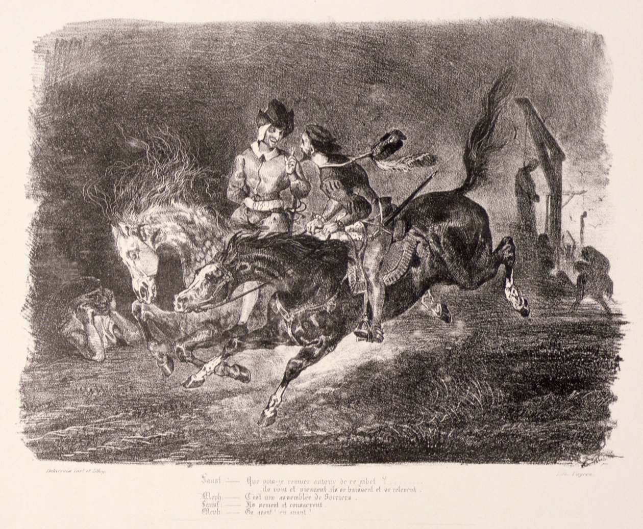 Fausto y Mefistófeles galopando por la noche del sábado, 1828 de Ferdinand Victor Eugene Delacroix