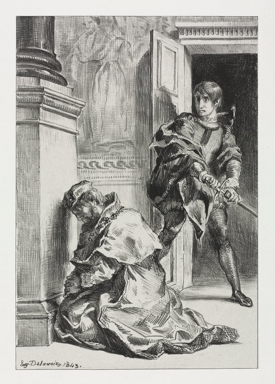 Hamlet: Hamlet intenta matar al rey, 1843 de Ferdinand Victor Eugene Delacroix