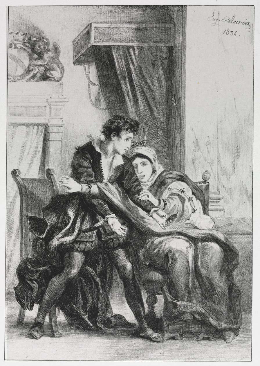 Hamlet: Hamlet y la Reina, 1834 de Ferdinand Victor Eugene Delacroix