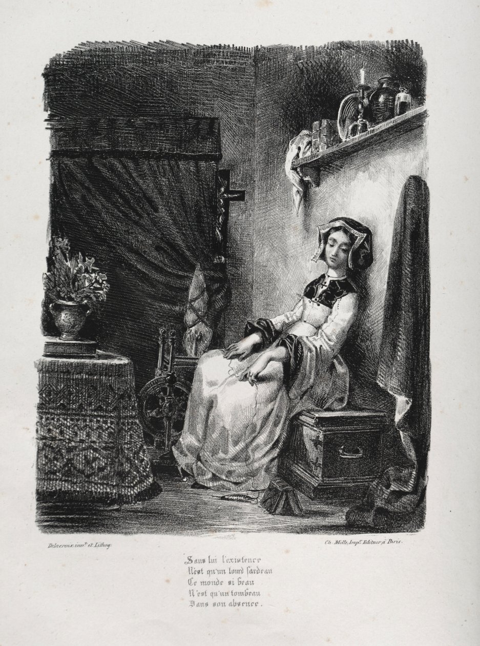 Ilustraciones para Fausto: Margarita con la rueda, 1828 de Ferdinand Victor Eugene Delacroix