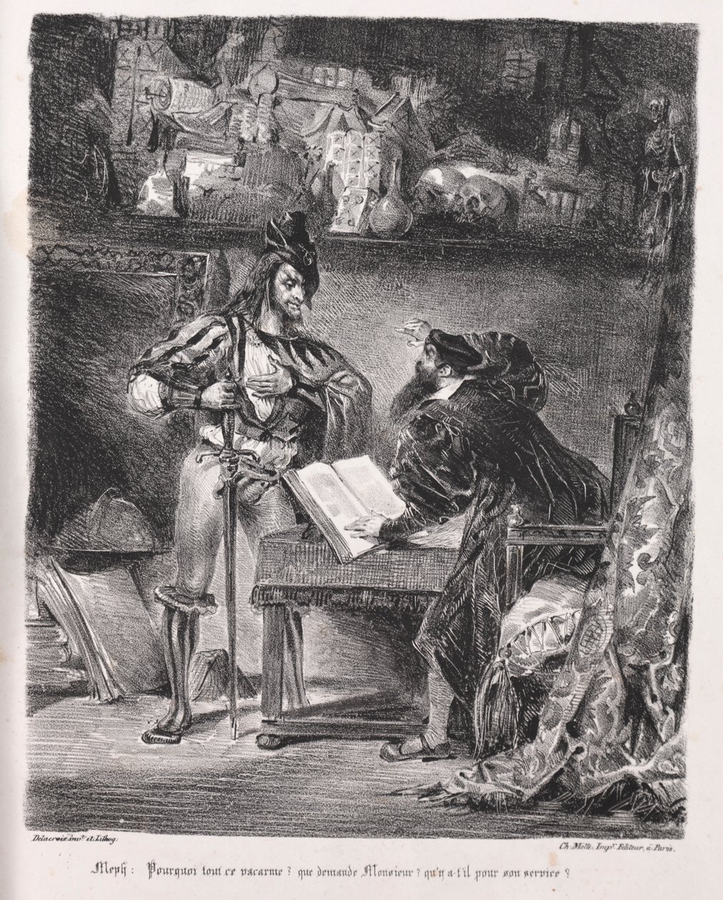 Ilustraciones para Fausto: Mefistófeles visita a Fausto de Ferdinand Victor Eugene Delacroix