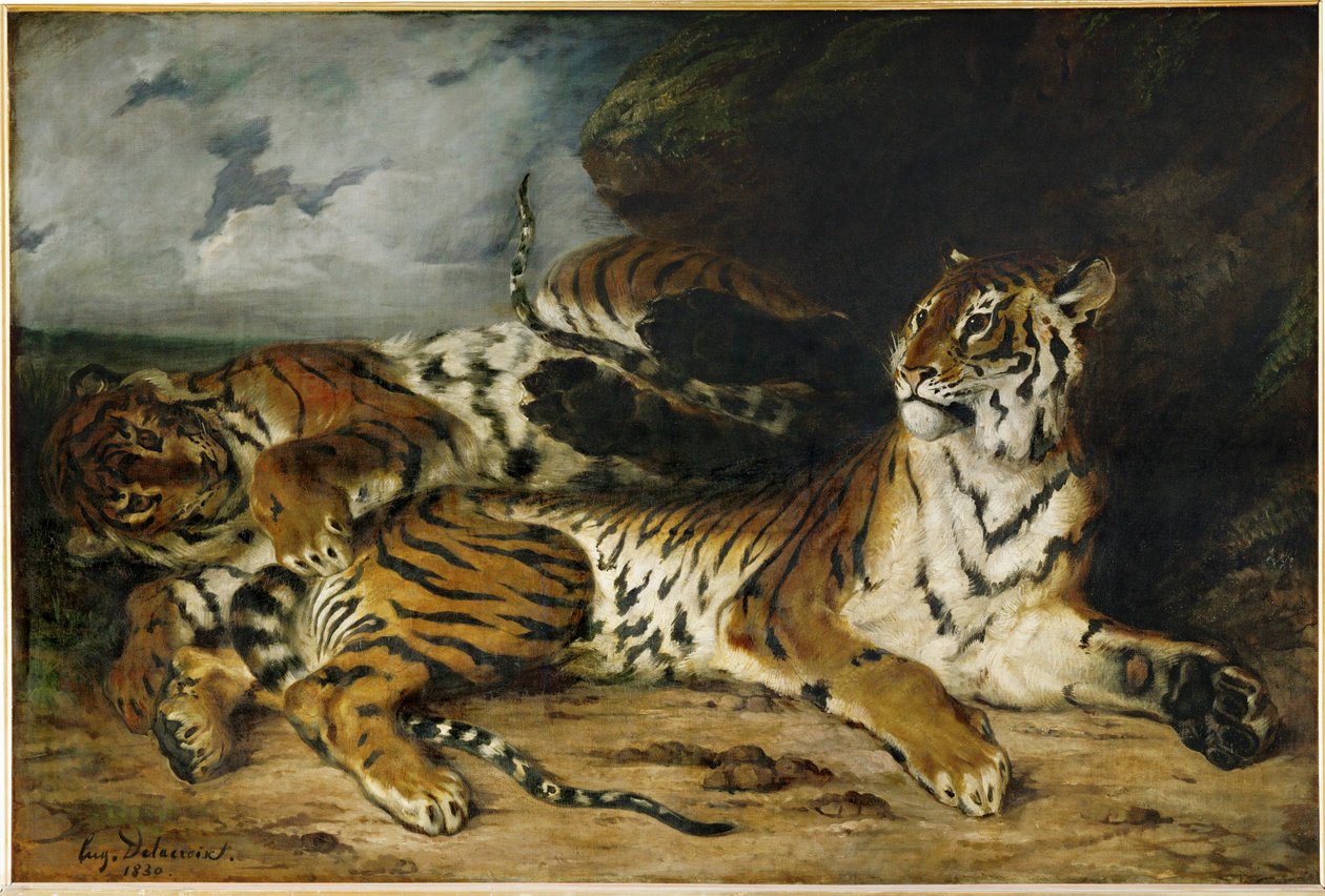 Tigre joven jugando con su madre ... de Ferdinand Victor Eugene Delacroix