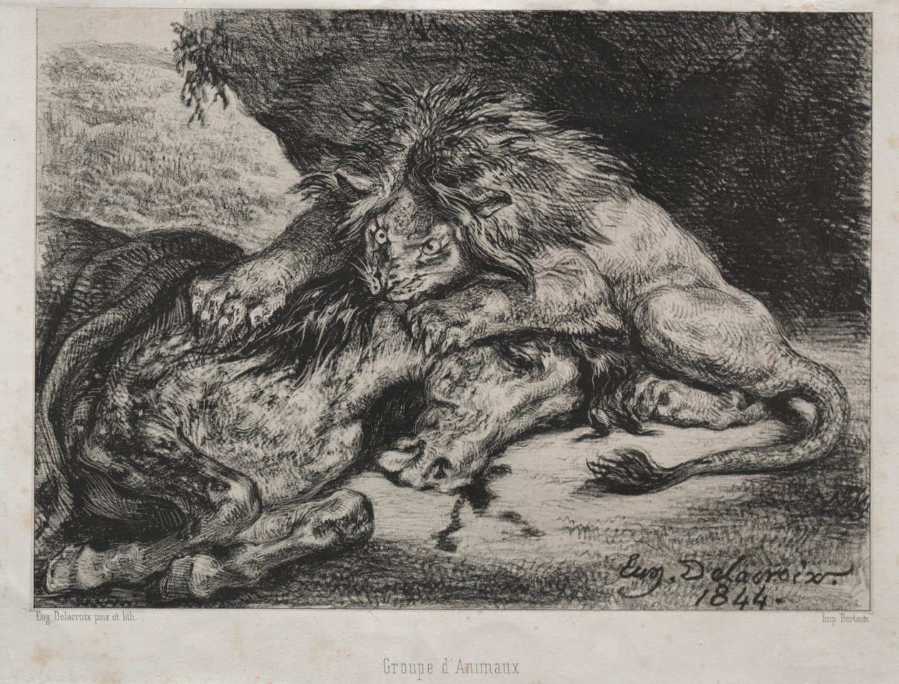 León devorando un caballo, 1844 de Ferdinand Victor Eugene Delacroix