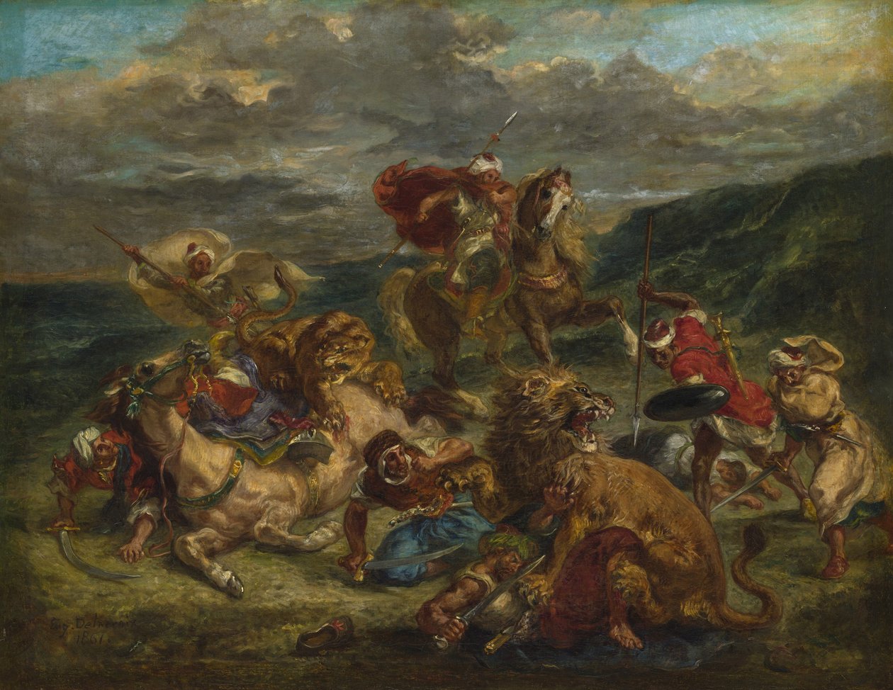 Caza de leones, 1860-61 de Ferdinand Victor Eugene Delacroix