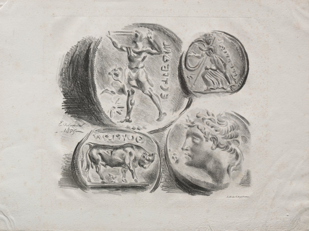 Hoja de cuatro medallas antiguas, 1825 de Ferdinand Victor Eugene Delacroix