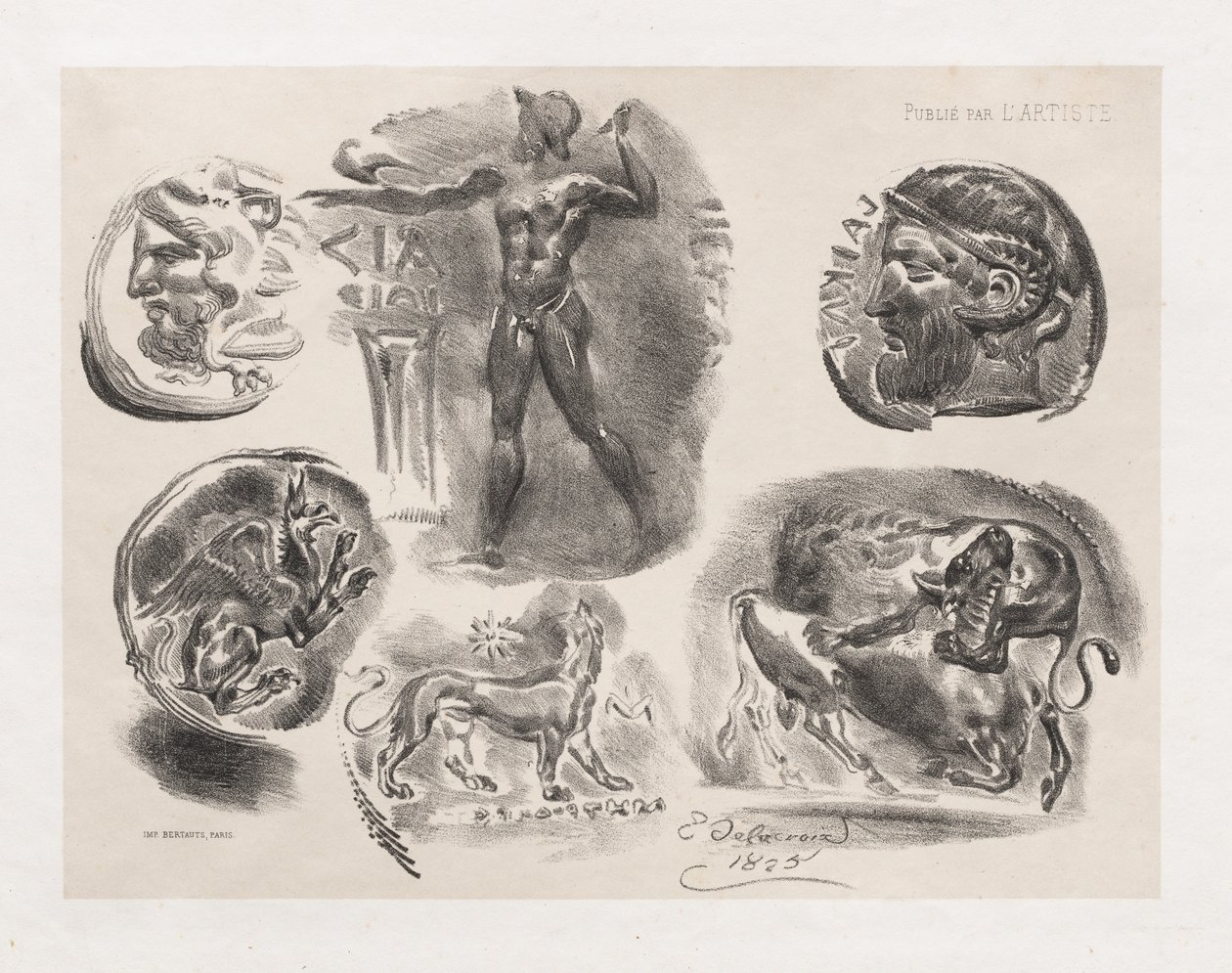 Hoja de seis monedas antiguas, 1825 de Ferdinand Victor Eugene Delacroix