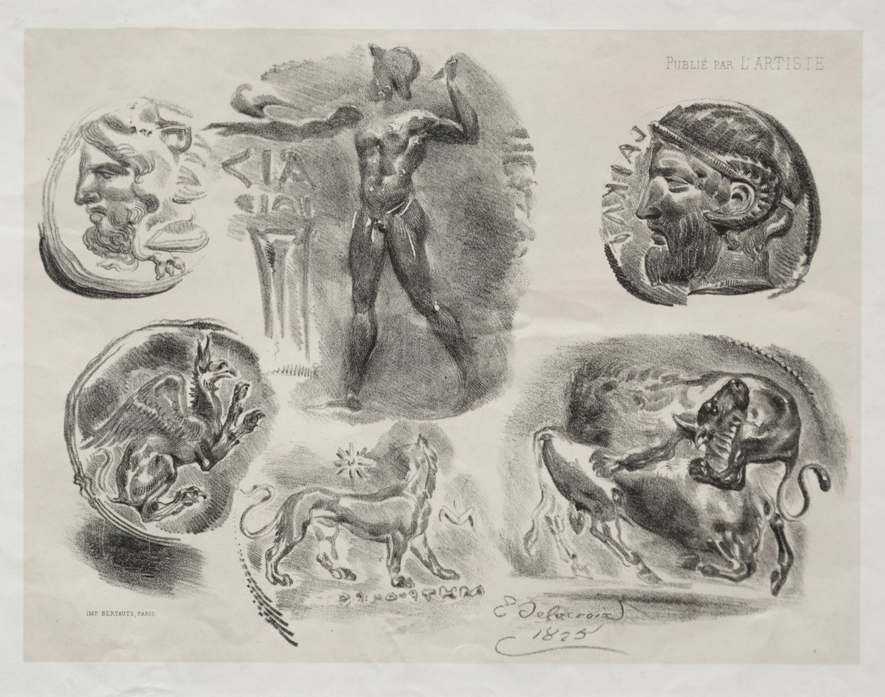 Hoja con seis medallas antiguas, 1825 de Ferdinand Victor Eugene Delacroix