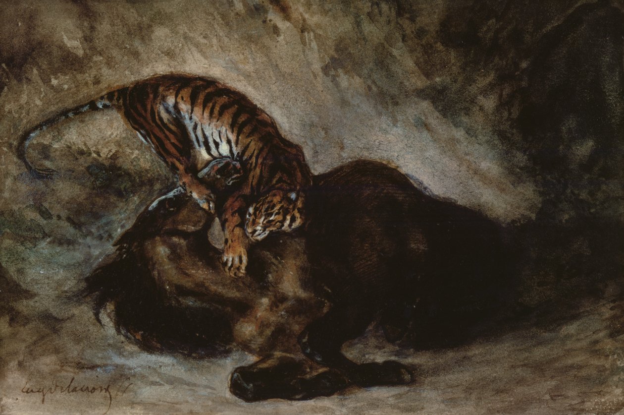 Tigre atacando a un caballo de Ferdinand Victor Eugene Delacroix