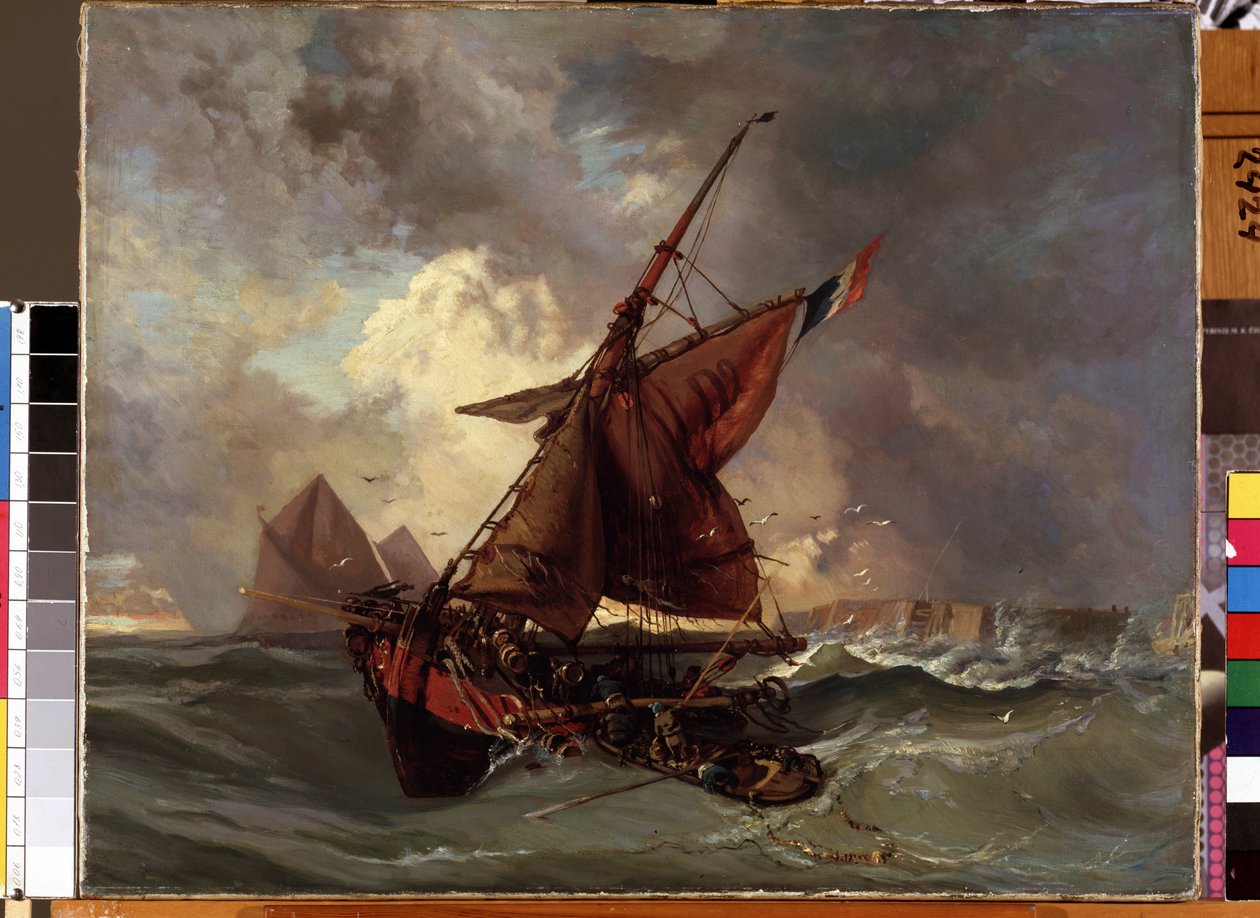 ""Un barco en el tempete"" (Barcos en un mar tormentoso) Pintura de Eugene Delacroix (1798-1863) Siglo XIX Mikalojus Konstantinas Ciurlionis Museo de Bellas Artes, Kaunas, Lituania de Ferdinand Victor Eugene Delacroix