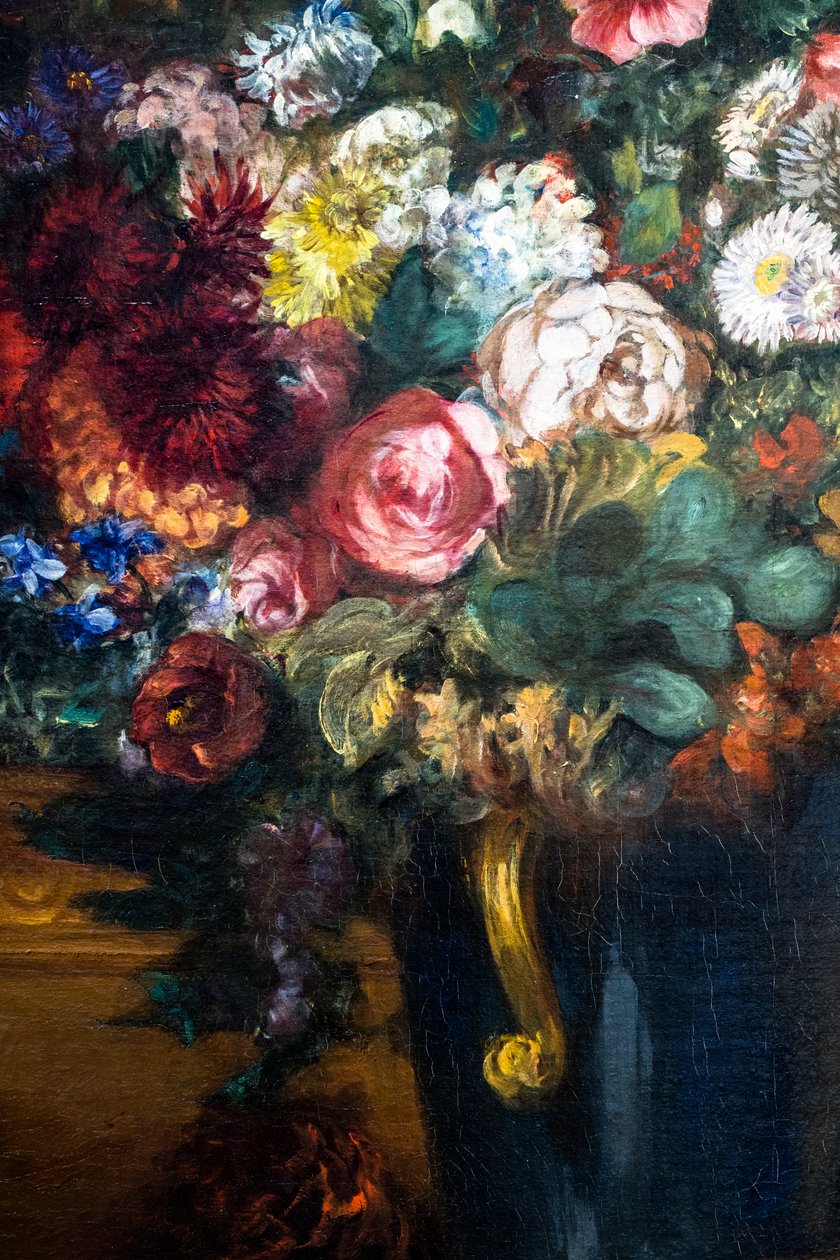 Jarrón de flores sobre una consola, detalle de Ferdinand Victor Eugene Delacroix