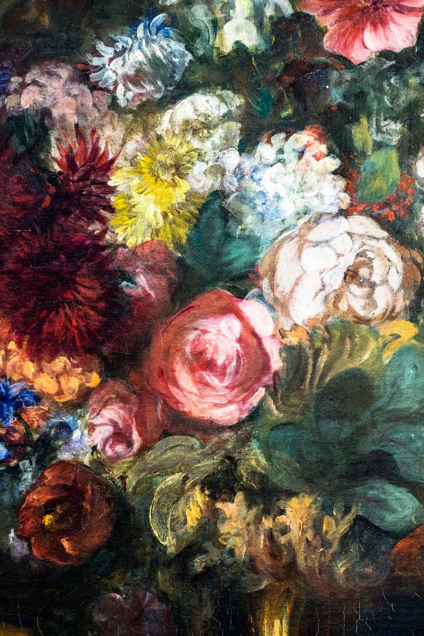 Jarrón de flores sobre una consola, detalle de Ferdinand Victor Eugene Delacroix