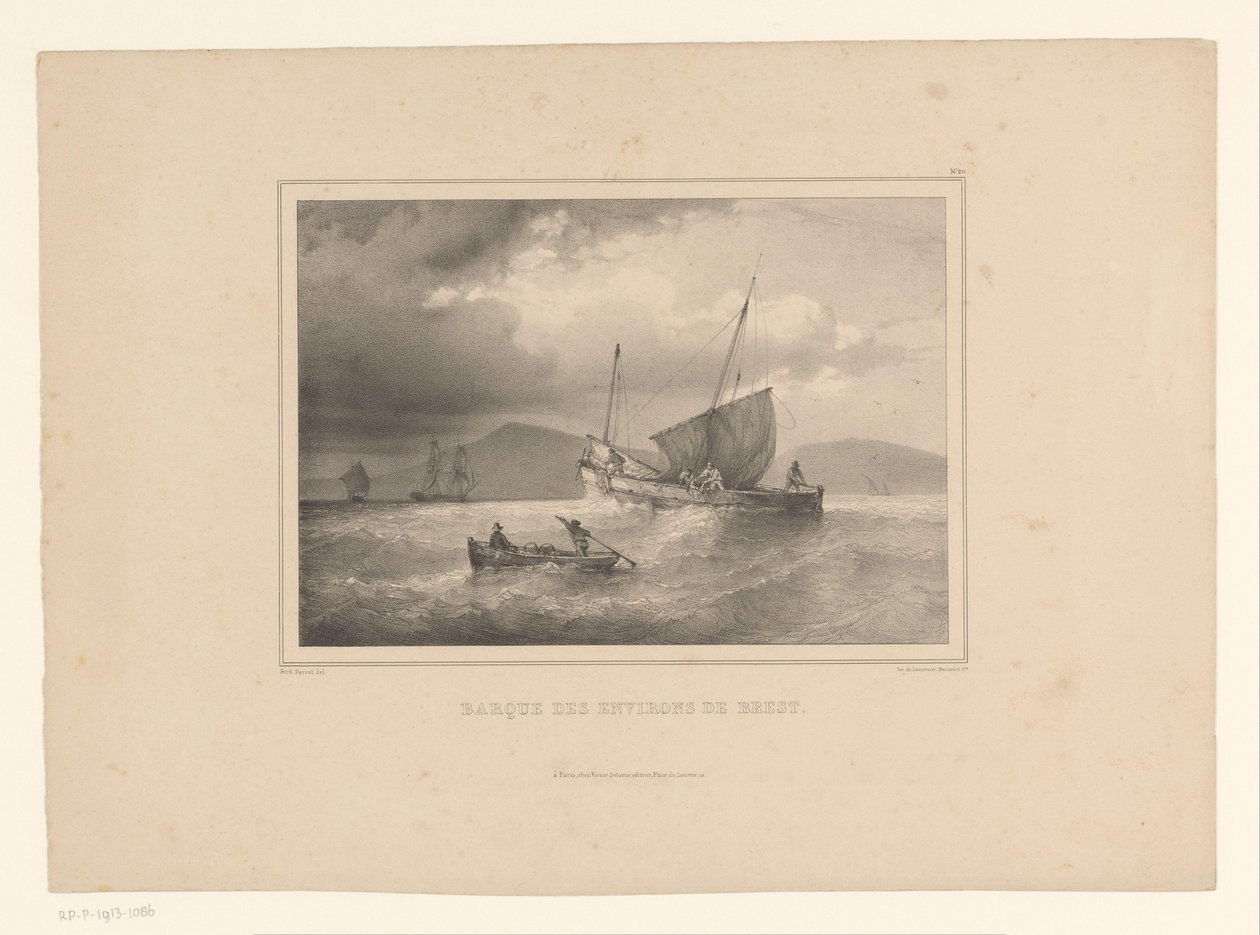 Un bergantín varado entre olas altas
Brick a la côte (título en el objeto)
Estudios navales de Ferdinand Victor Perrot (título de la serie) de Ferdinand Victor Perrot