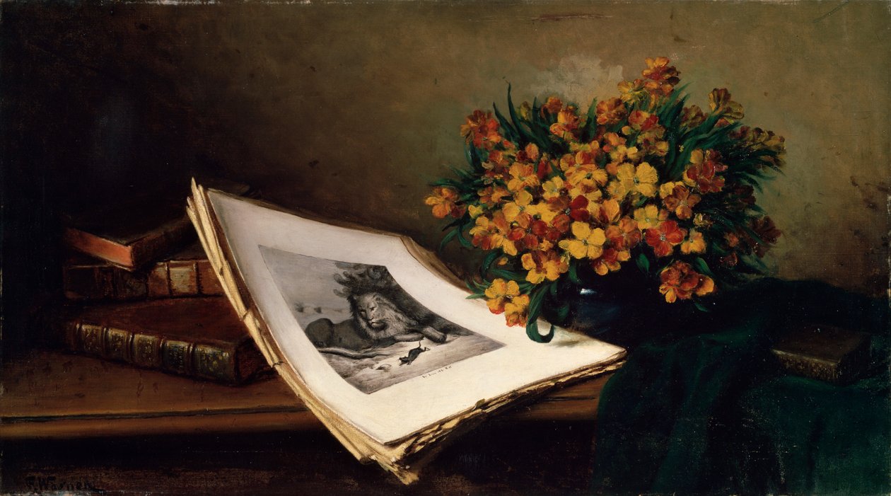 Naturaleza Muerta con una Litografía de Ferdinand Wagner the elder