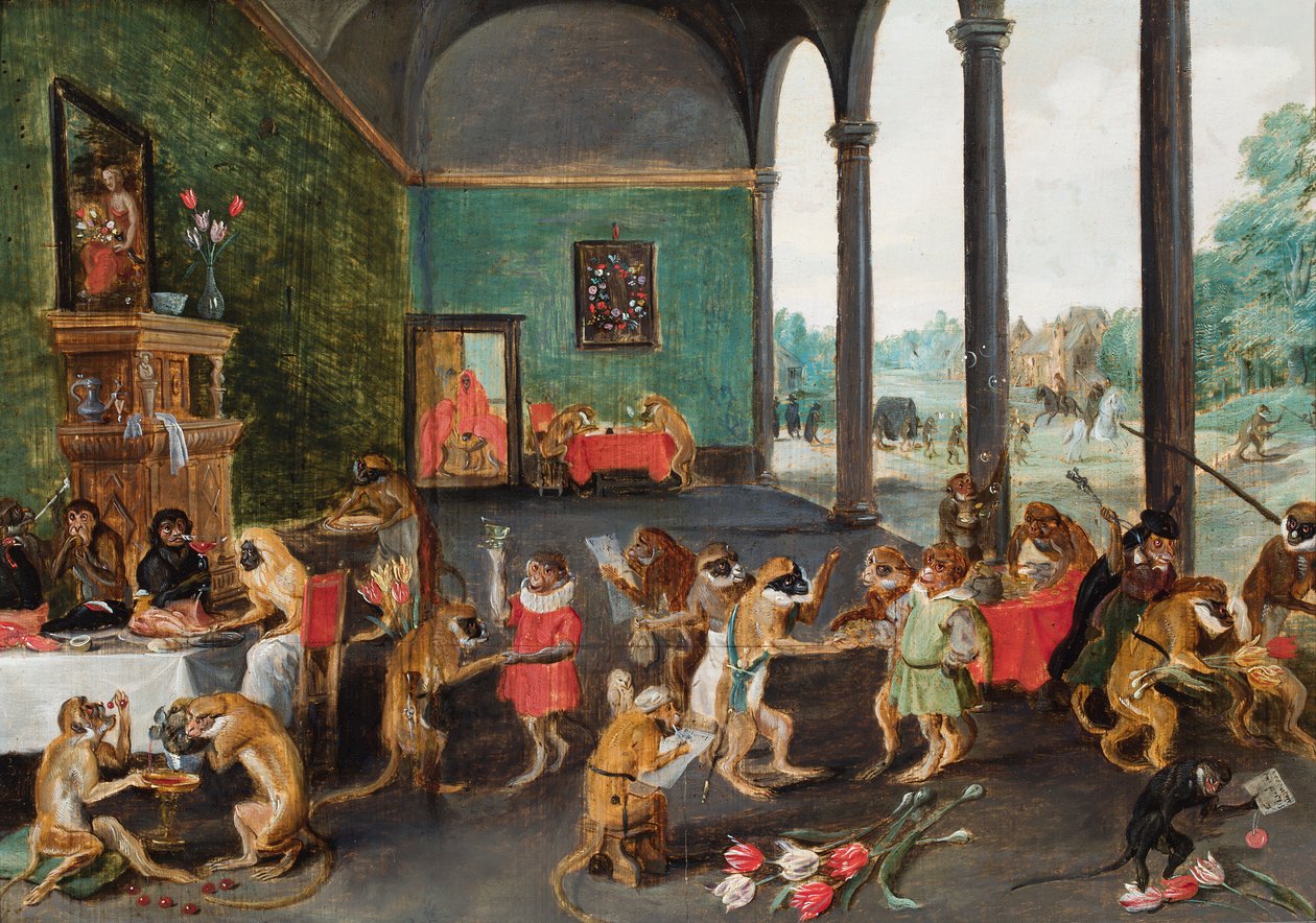 Un festín de monos (óleo sobre tabla) de Ferdinand van Kessel