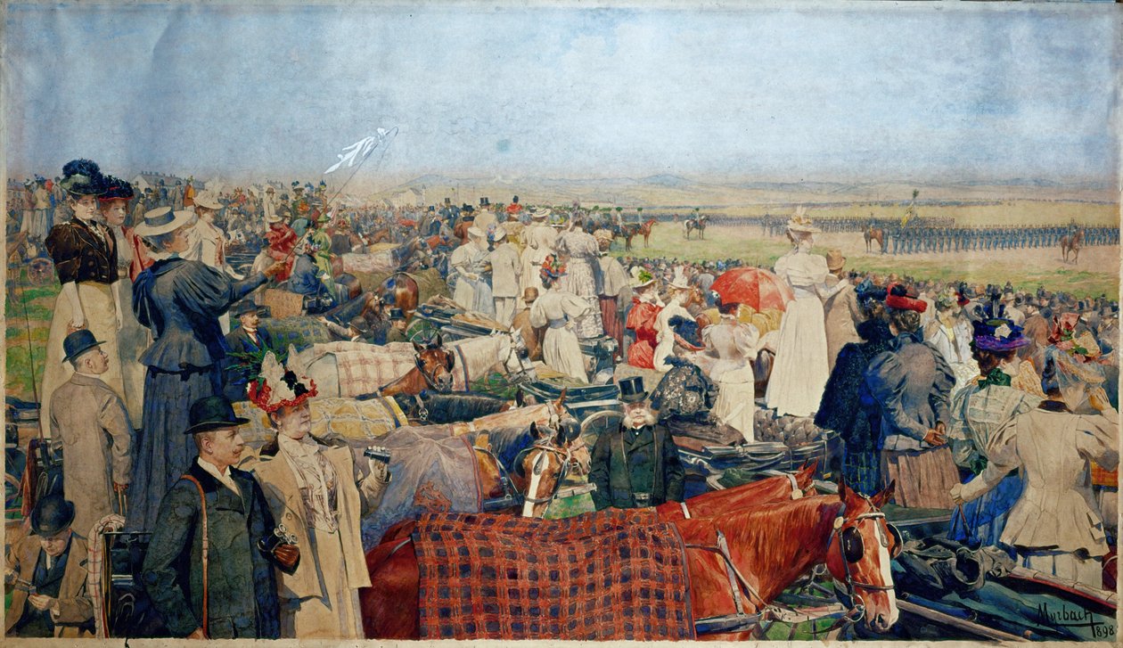 Desfile de primavera en el Schmelz, el mayor patio de armas de Viena ... (acuarela) de Ferdinand von Myrbach