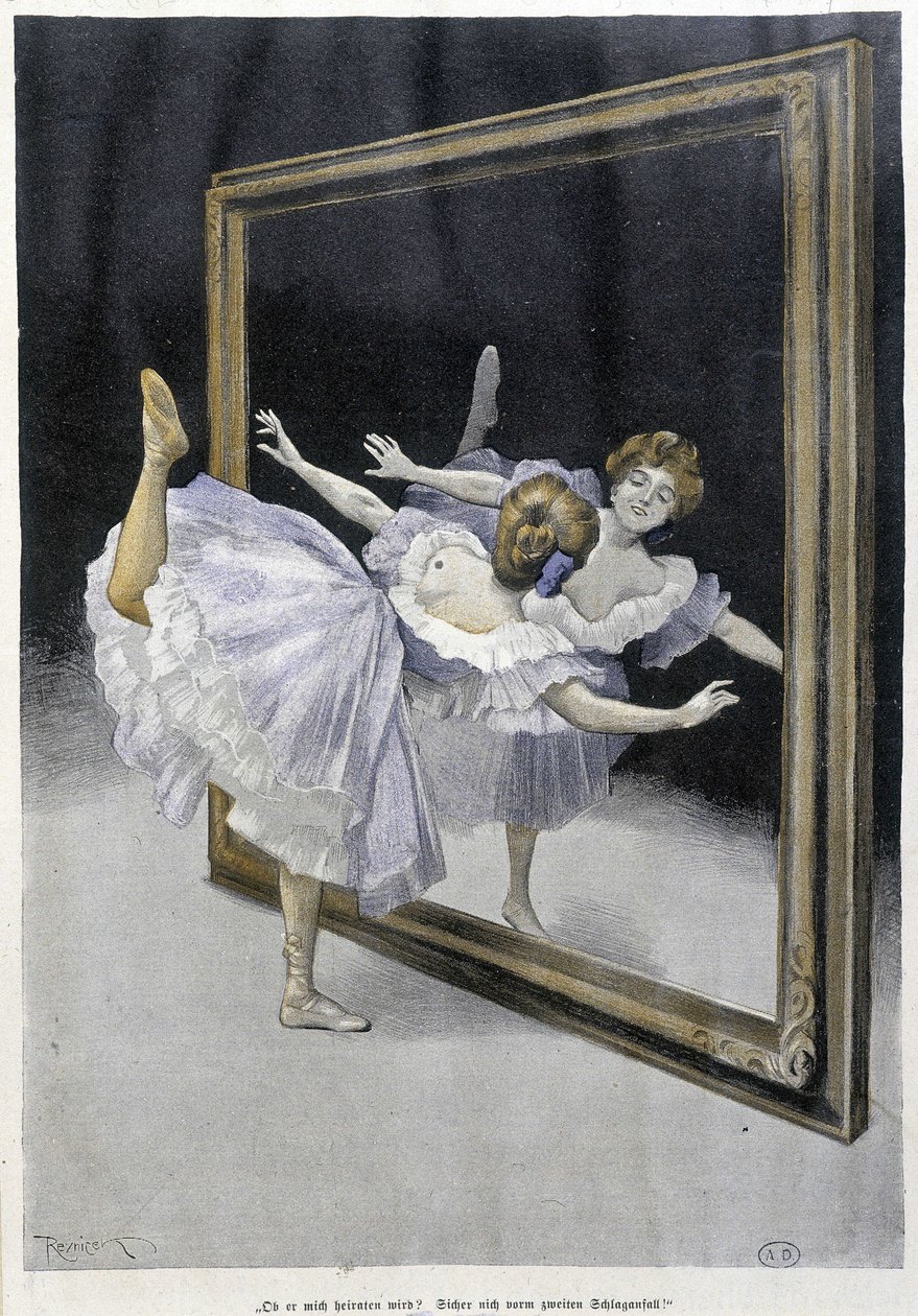 Danza clásica: bailarina haciendo ejercicios frente a un espejo - s.f., doc. alemán de Ferdinand von Reznicek