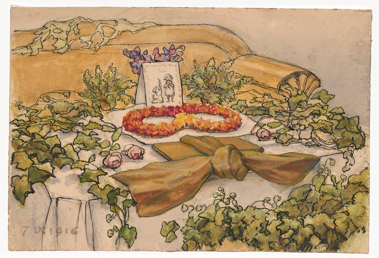 El santo de la esposa del artista, sofá y mesa adornados con vegetación de Ferdynand Ruszczyc