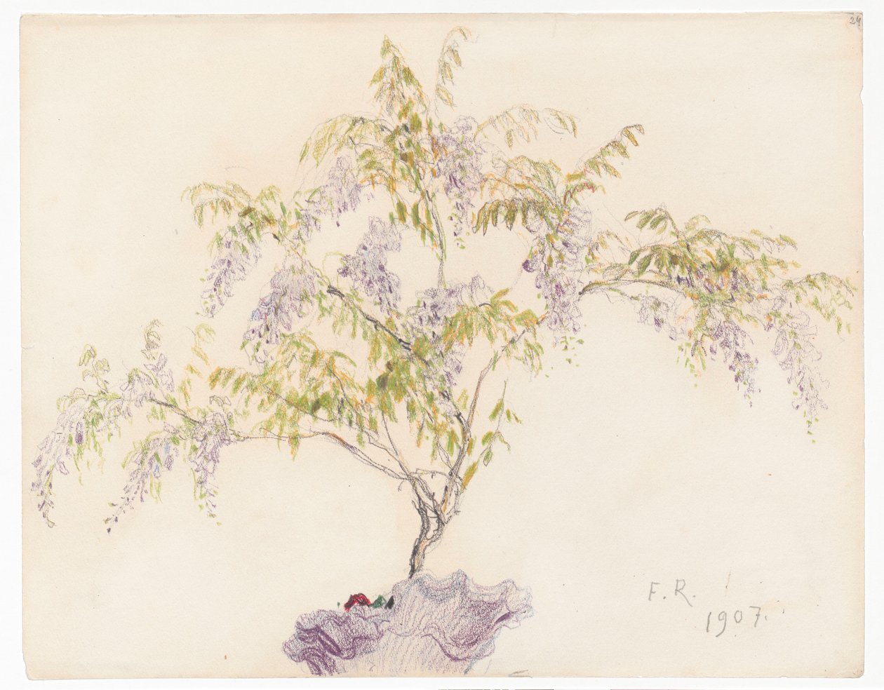 Glicinia en flor en un jarrón de Ferdynand Ruszczyc