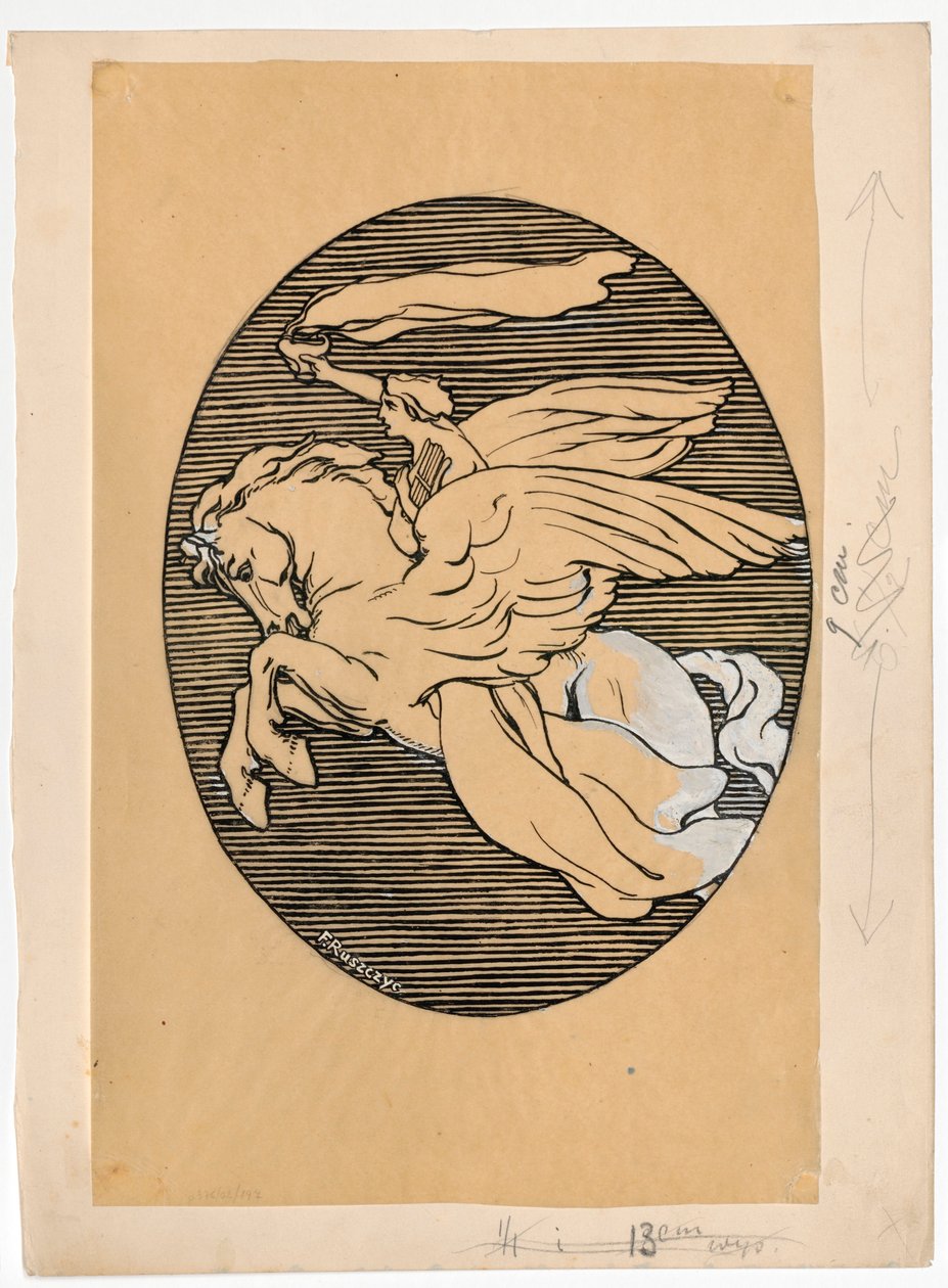 Muse auf Pegasus, Emblem des Theaters "Lutnia" in Wilna de Ferdynand Ruszczyc
