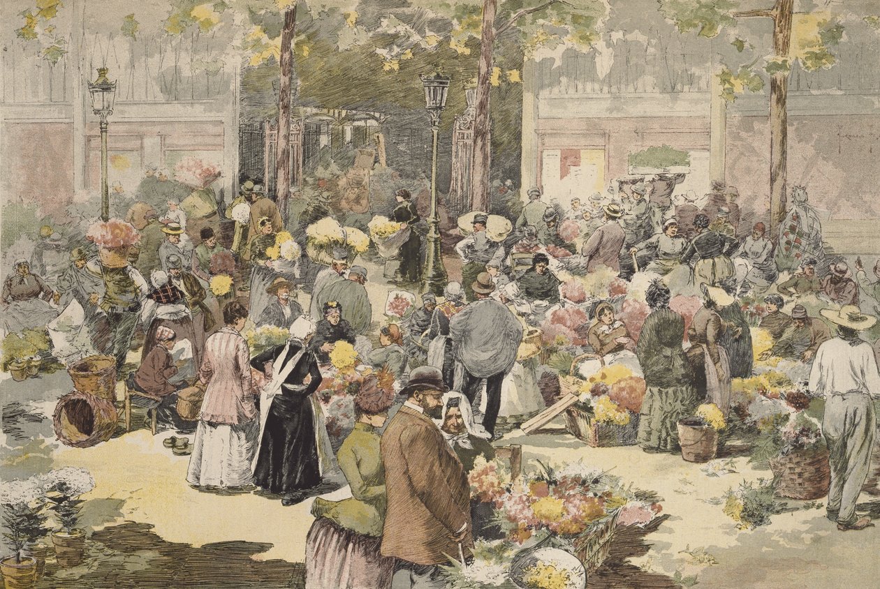El mercado de flores, París, 1886 de Fernand Fau