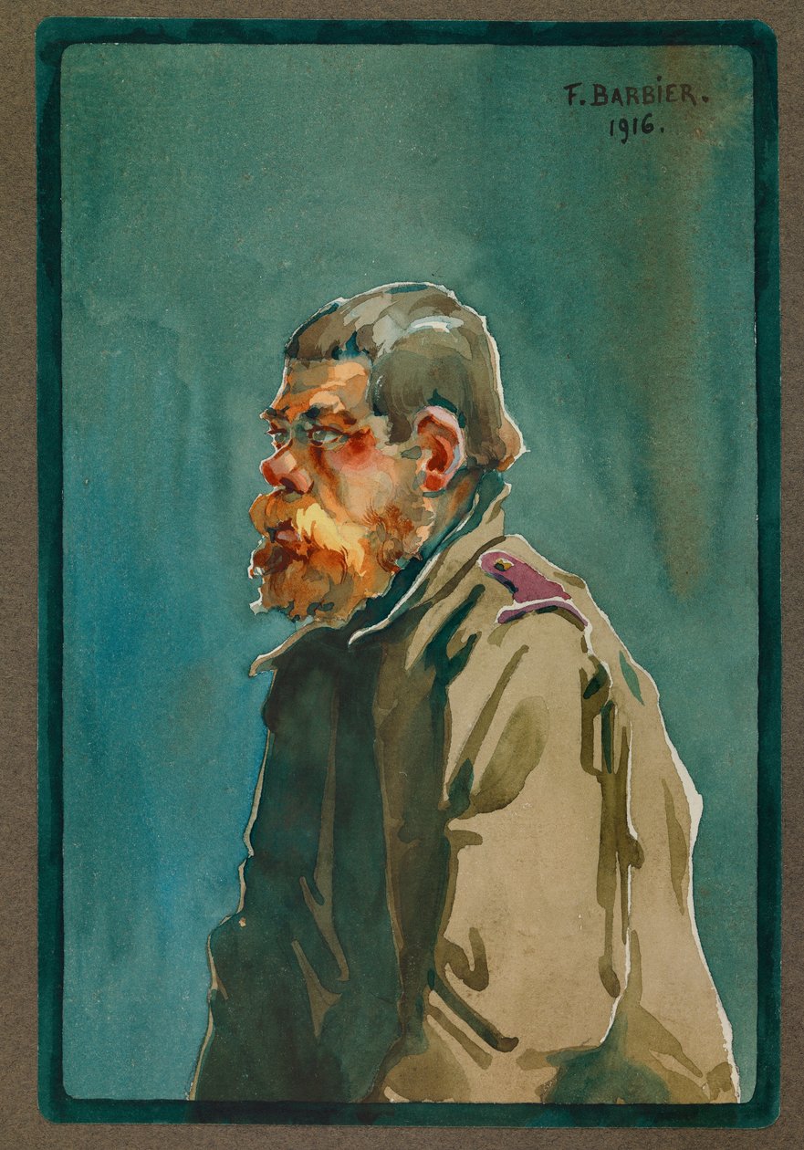 Soldado ruso hecho prisionero en 1916, Gustrow (acuarela) de Fernand Barbier
