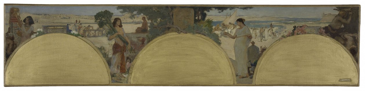 Boceto para el Hôtel de Ville de Paris: Historia de la escritura - tiempos antiguos, hacia 1890 (óleo sobre lienzo) de Fernand Cormon