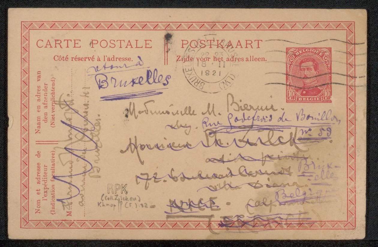 Postkarte an Maria Biermé de Fernand Khnopff