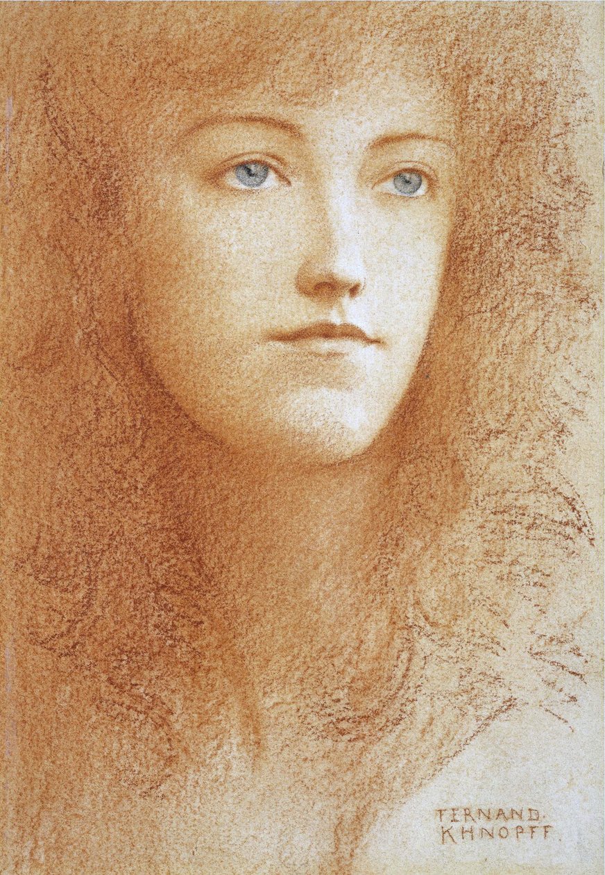 ""Retrato de una joven inglesa"" Sanguine on Paper de Fernand Khnopff (1858-1921) Circa 1890 Colección privada de Fernand Khnopff