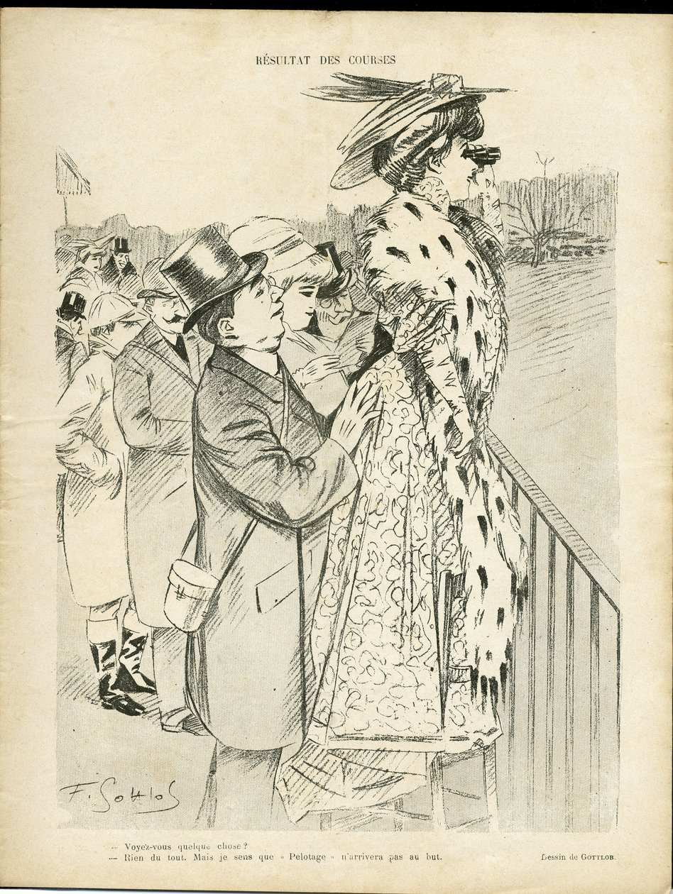 Ilustración de Gottlob (1873-1935) en Le Lire, 21/12/07 - Resultados de carreras - Amor, Hippismo, Moda, Vida de ricos - Mujer de Fernand Louis Gottlob