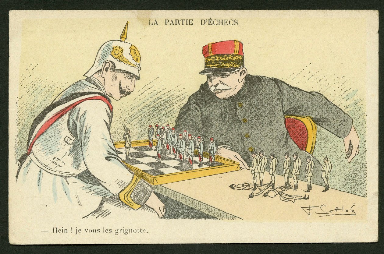 Postal, satírica en colores: ¡Hein! I Snack You - Guerra de 14 -18, Alemania Prusia - Guillermo II, Joffre, Soldados Ilustración de Gottlob (1873-1935) de Fernand Louis Gottlob
