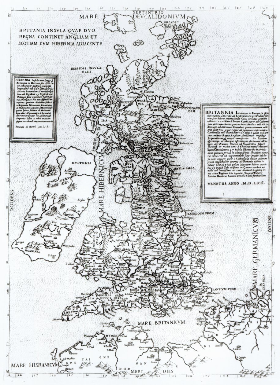 Britania Insula quae dup Regna continet Angliam et Scotiam cum Hibernia adiacente, grabado por Paulo Forlani, 1562 de Fernando Bertelli