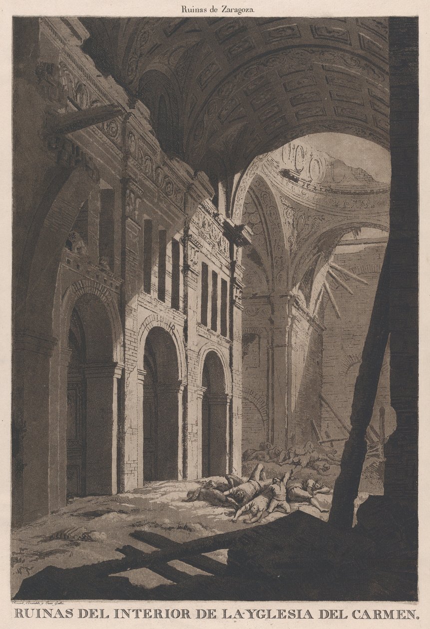 Vista de las ruinas del interior de la Iglesia de Nuestra Señora del Carmen en Zaragoza, 1808-14 de Fernando Brambila