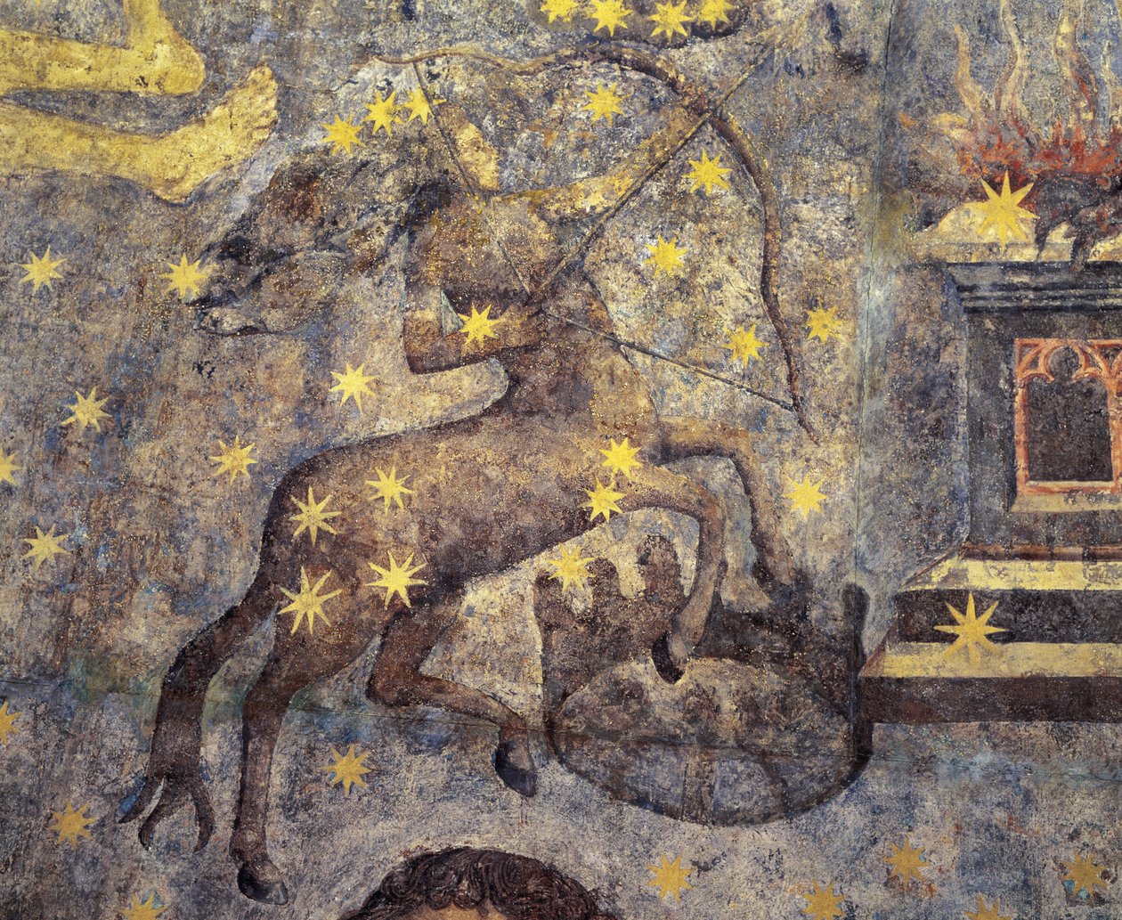 Época gótica. Cúpula del Zodíaco (1485) de Fernando Gallego (1440-1507). Siglo XV. Pinturas murales. Decoran la biblioteca de la Universidad de Salamanca, Castilla, España. Representa signos del zodiaco. Centauro. Símbolo de la constelación. de Fernando Gallego
