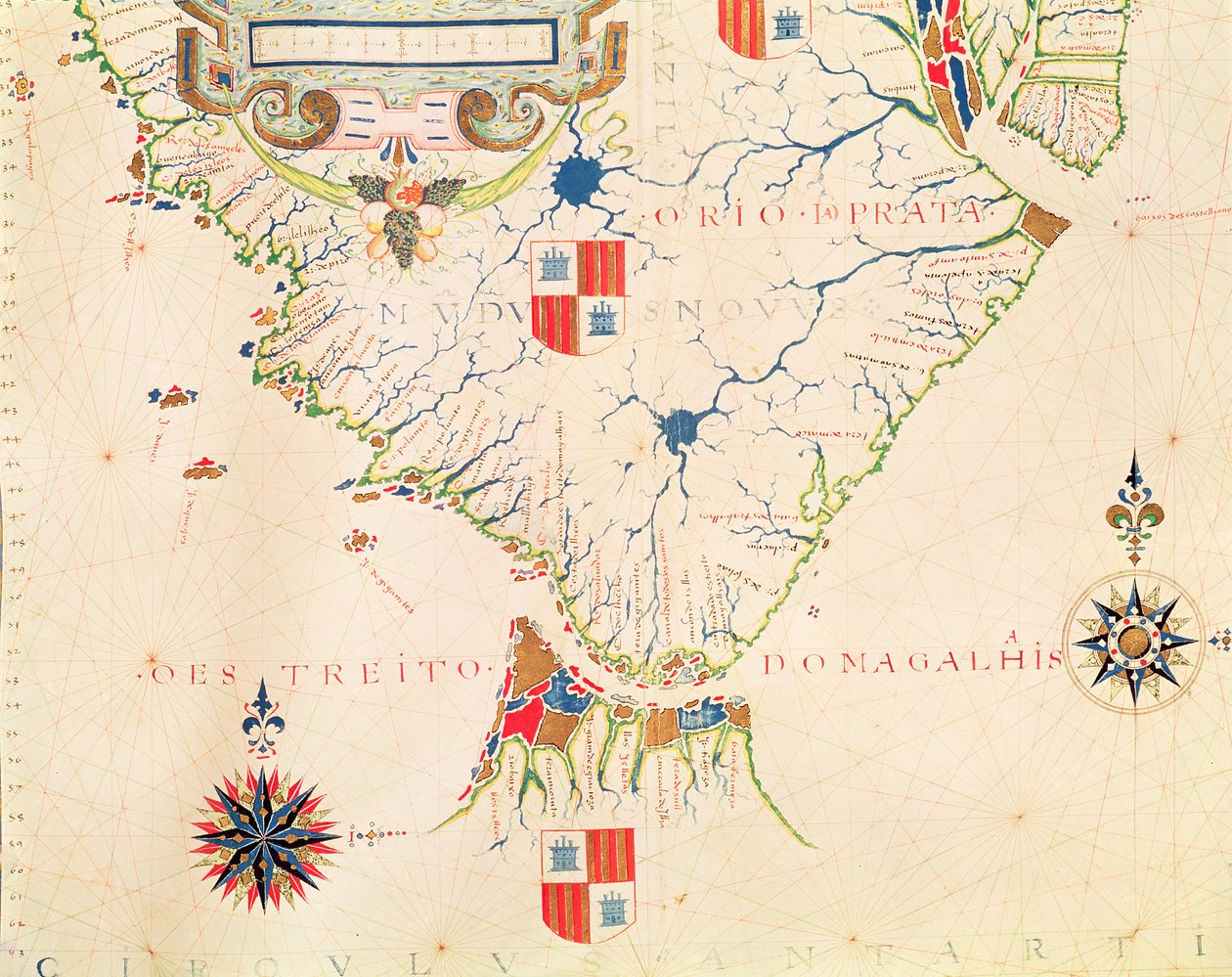 Fol.13 Mapa de América del Sur y el Estrecho de Magallanes, de un atlas, 1571 de Fernao Vaz Dourado