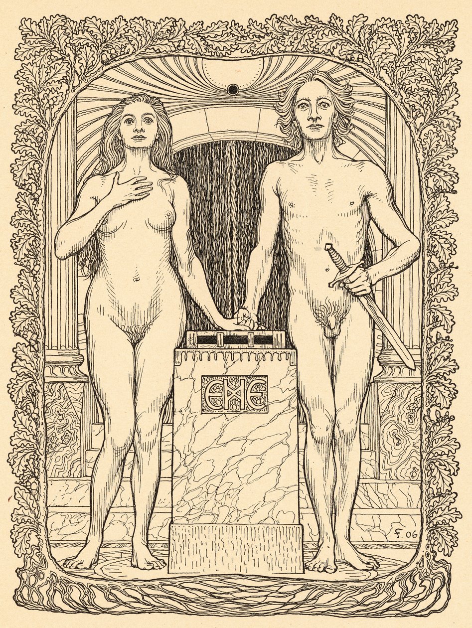 Am Traualtar, lámina 6, de la carpeta "Lebenszeichen", publicada en 1908 en Berlín por Fritz Heyder Verlag de Fidus