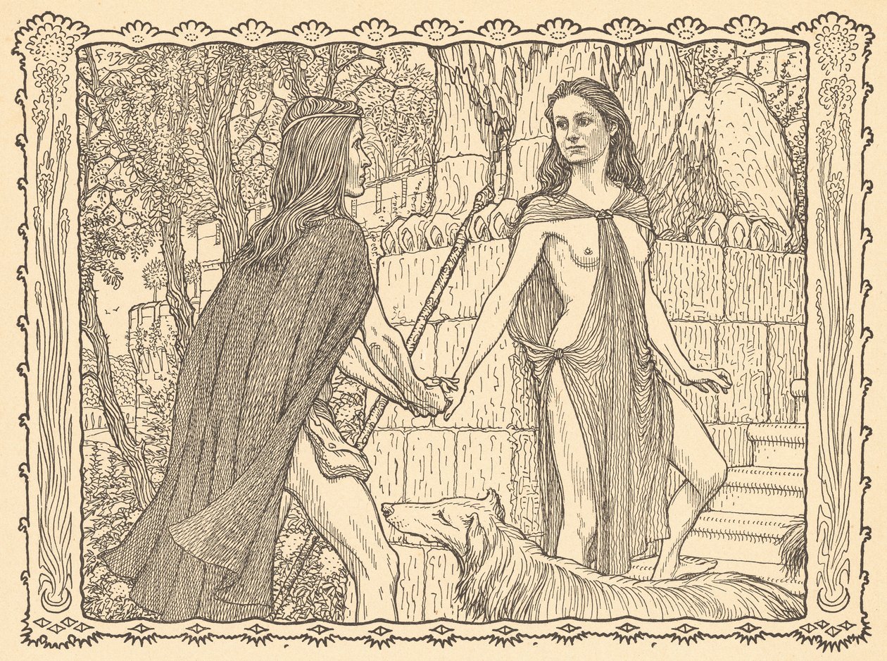 Begegnung, lámina 8, de la carpeta "Lebenszeichen", publicada en 1908 en Berlín por Fritz Heyder Verlag de Fidus