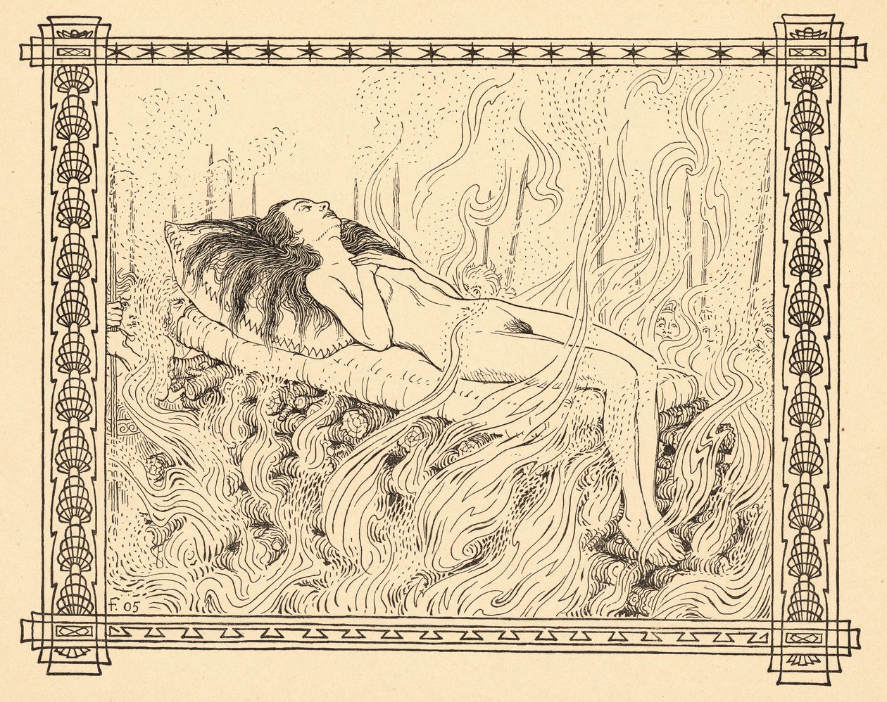 Brandopfer, lámina 4, de la carpeta "Lebenszeichen", publicada en 1908 en Berlín por Fritz Heyder Verlag de Fidus