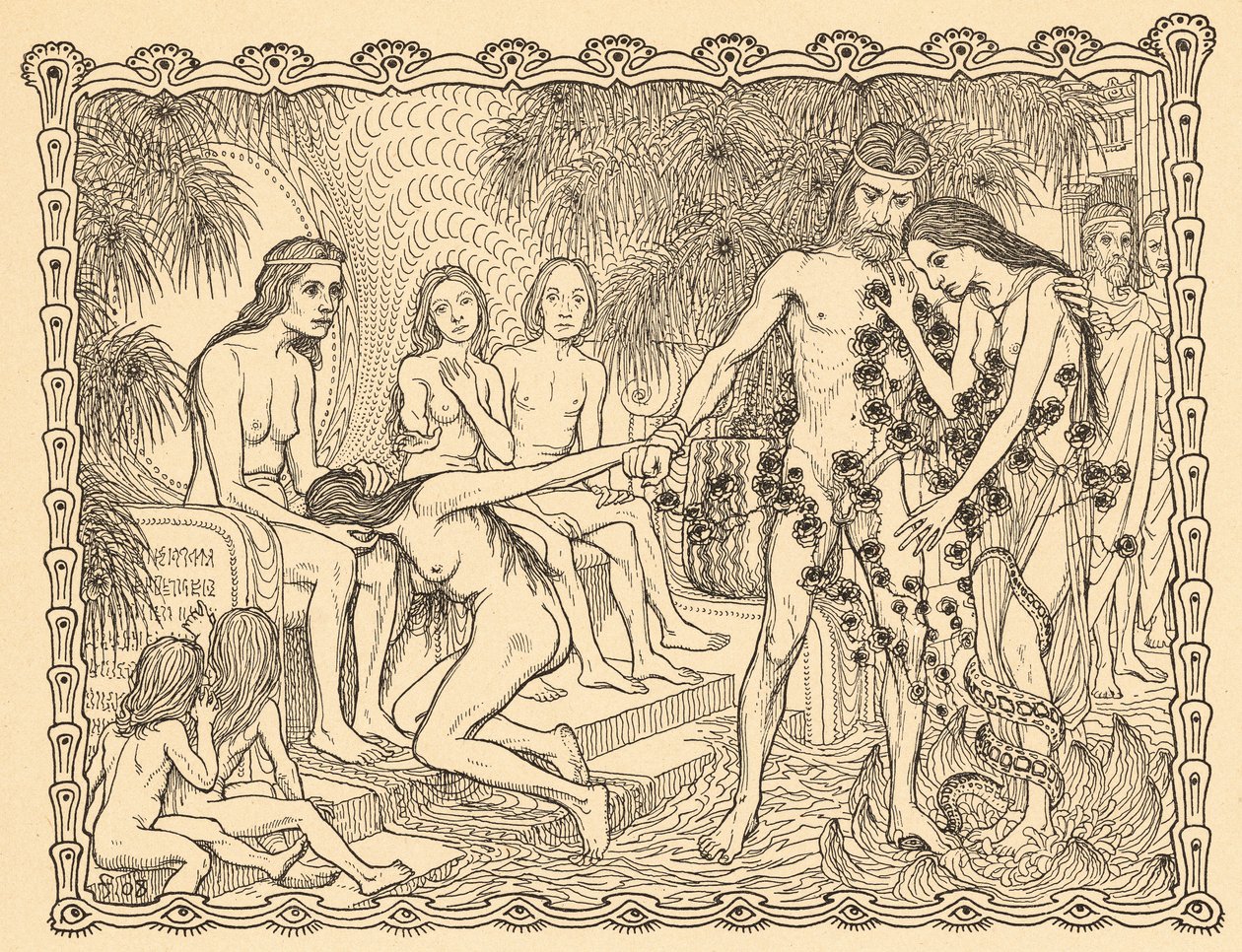 Durch die Zauberwelt, lámina 9, de la carpeta "Lebenszeichen", publicada en 1908 en Berlín por Fritz Heyder Verlag de Fidus