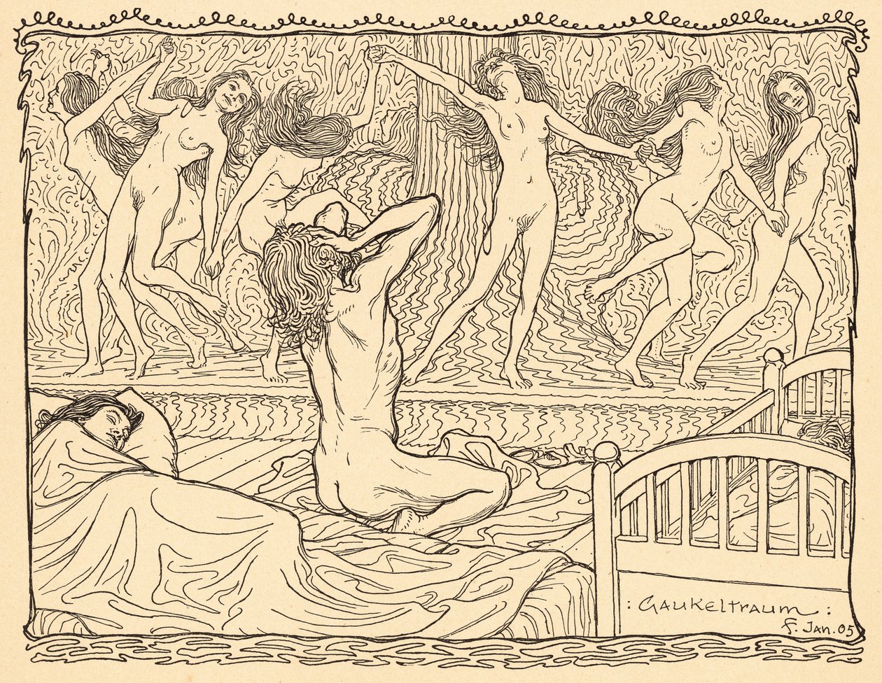 Gaukeltraum, lámina 5, de la carpeta "Lebenszeichen", publicada en 1908 en Berlín por Fritz Heyder Verlag de Fidus