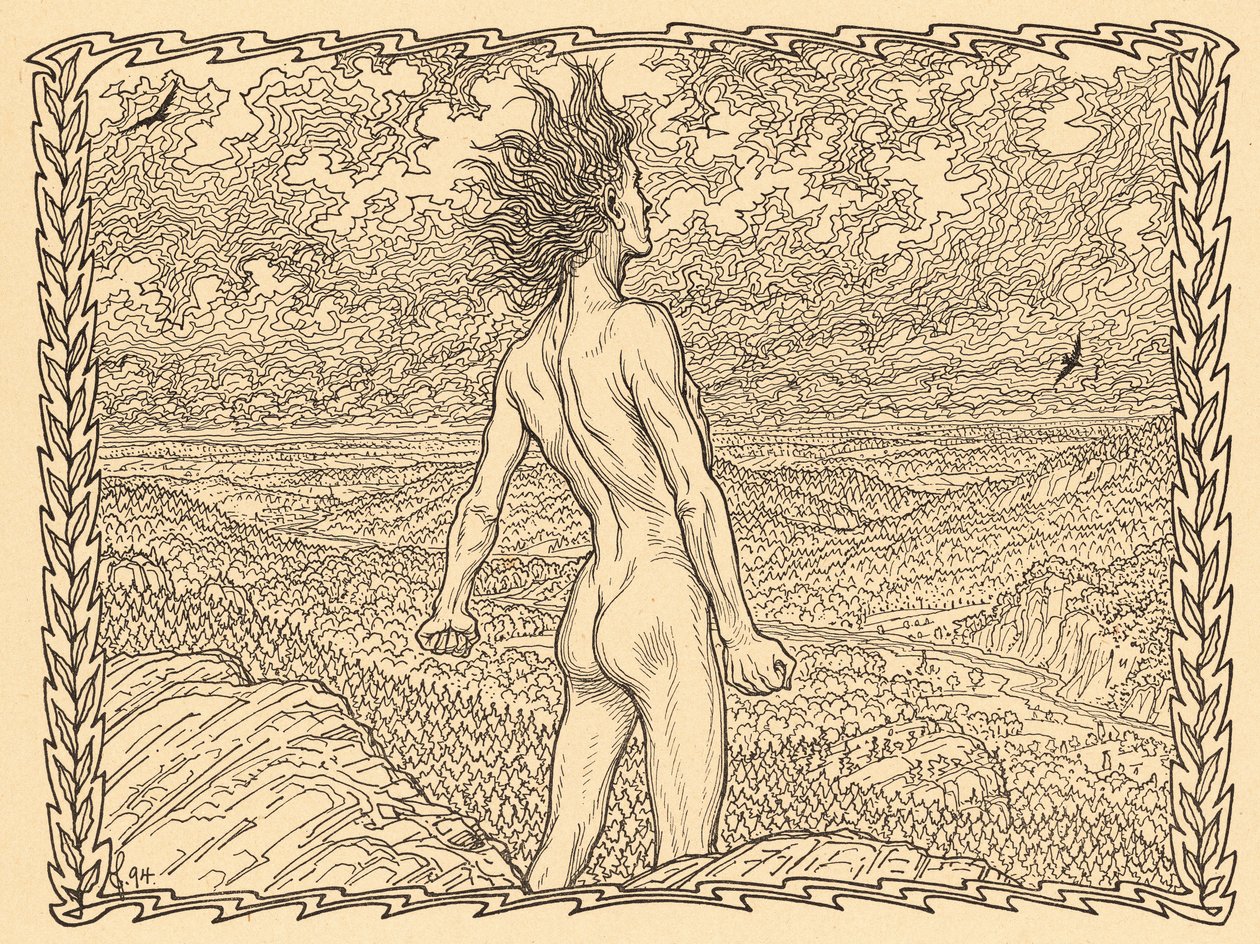 Sturmgebet, lámina 11, de la carpeta "Lebenszeichen", publicada en 1908 en Berlín por Fritz Heyder Verlag de Fidus