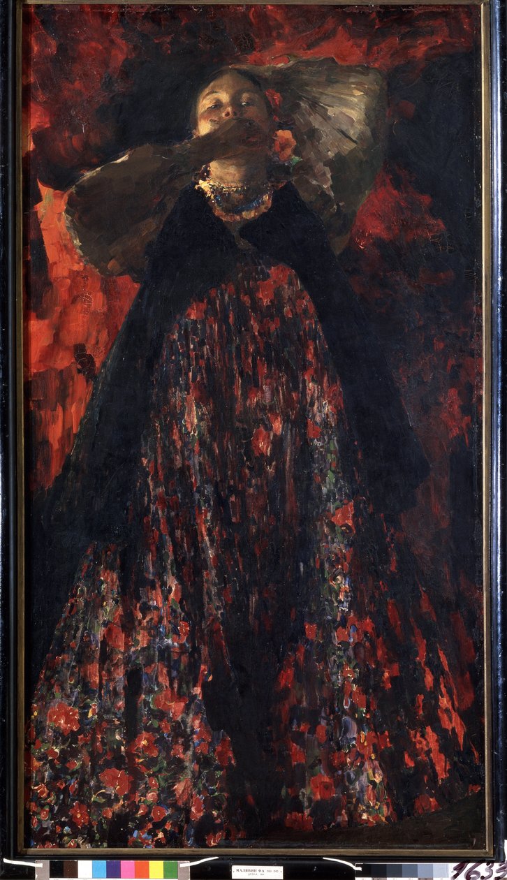 Una niña (Una niña). Una campesina con traje tradicional. Pintura de Filipp Andreevich Maliavin (Maliavine) (o Andreyevich Malyavin) (1869-1940), óleo sobre lienzo de Filipp Andreevich Maliavin