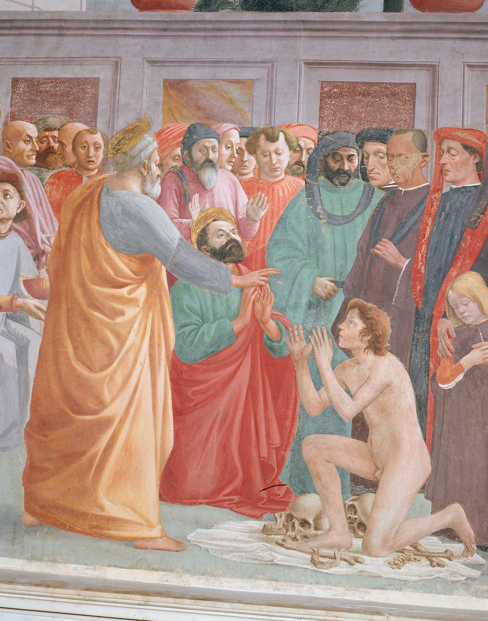 (detalle) La resurrección del hijo de Teófilo y San Pedro entronizado de Filippino Lippi