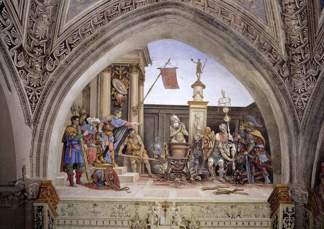 Muro norte de la Capilla Strozzi, El Martirio de San Juan Evangelista, c.1457-1502 de Filippino Lippi